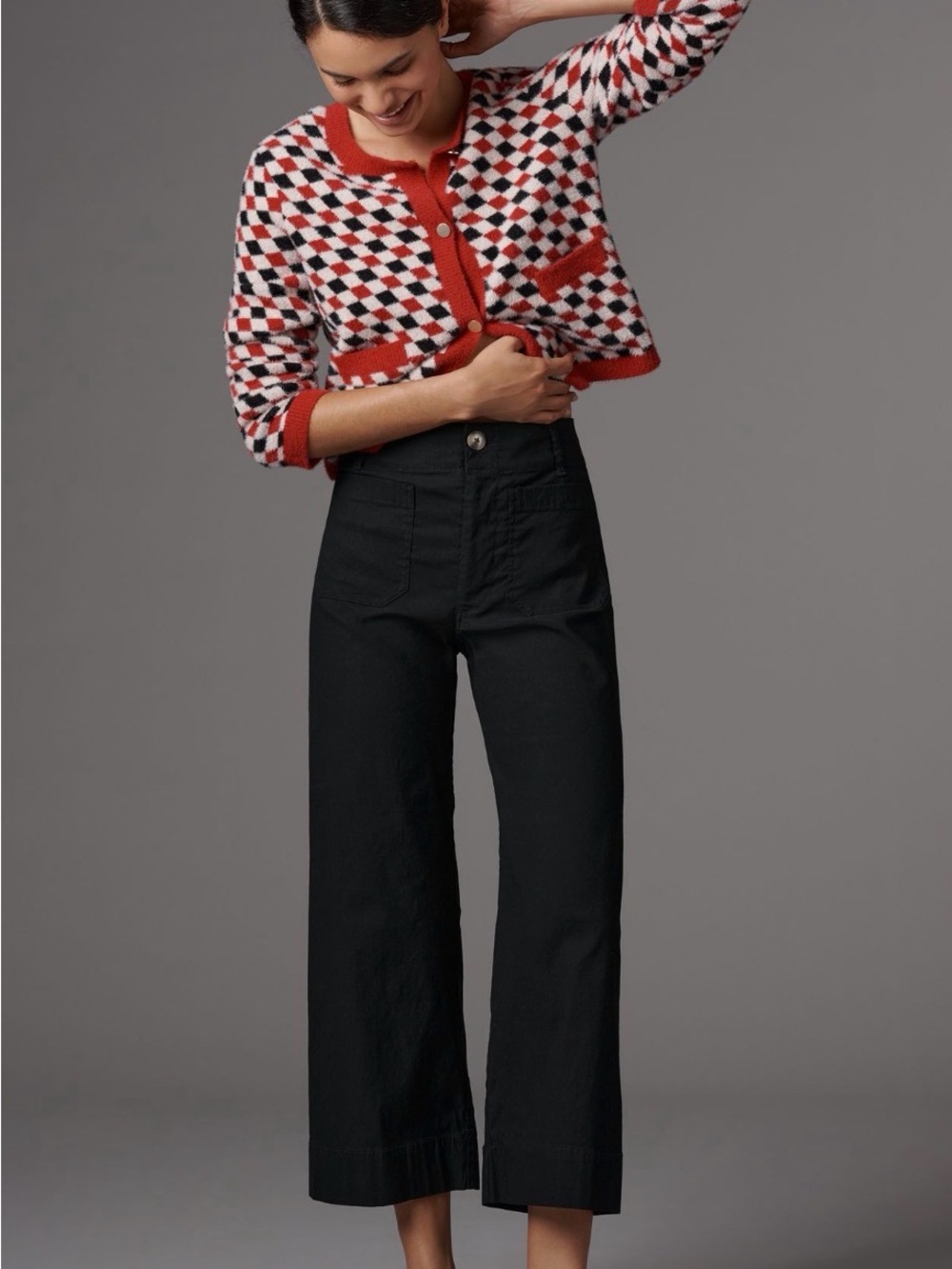 Maeve by Anthropologie Cropped Black Wide-Leg High-Waist Pants.
